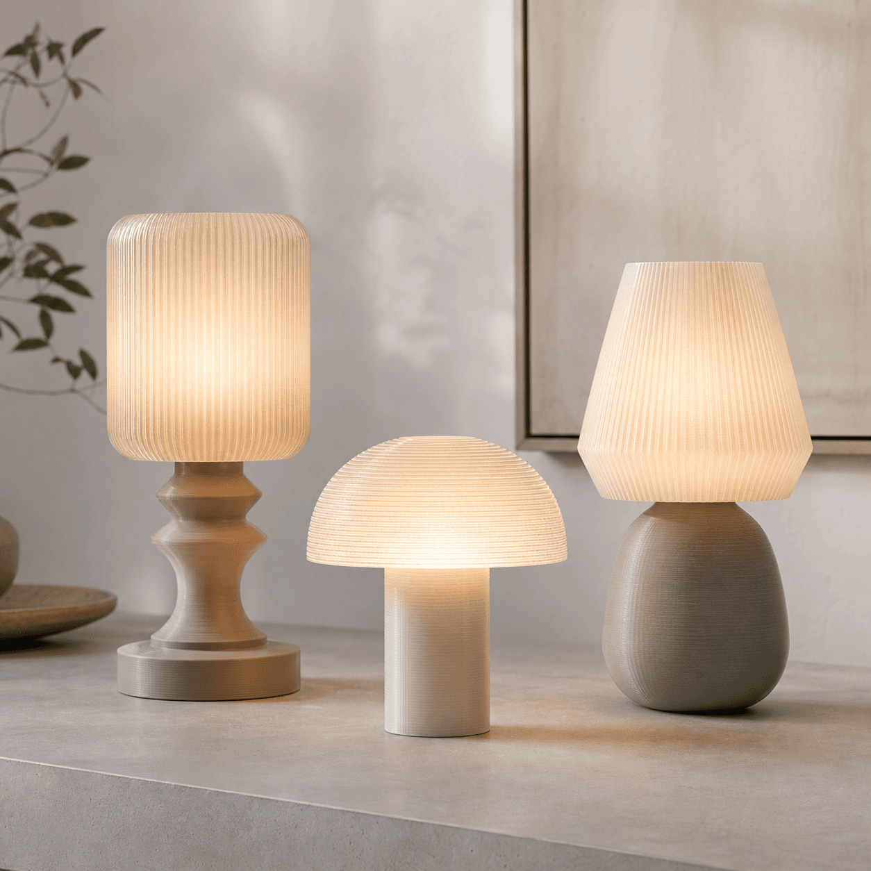 3D printed lamps with warm translucent shades